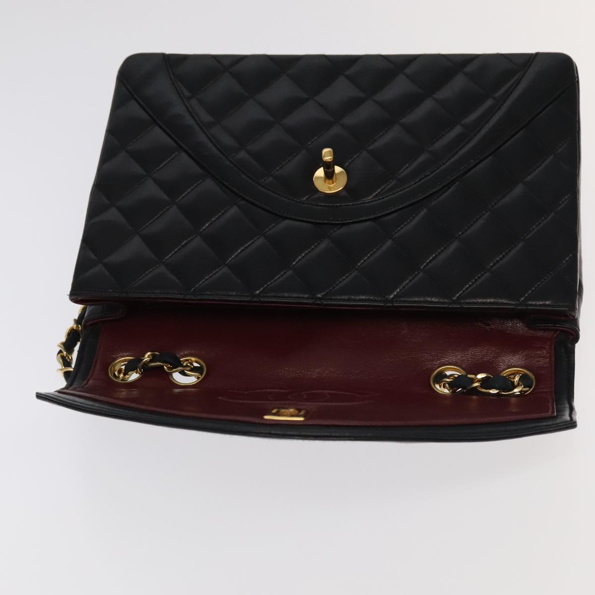 CHANEL Matelasse Chain Hand Bag Lamb Skin Black Gold CC yk15914A