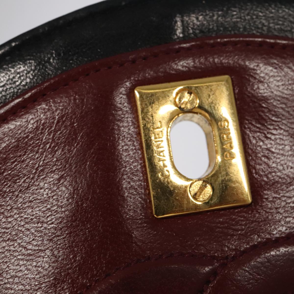 CHANEL Matelasse Chain Hand Bag Lamb Skin Black Gold CC yk15914A