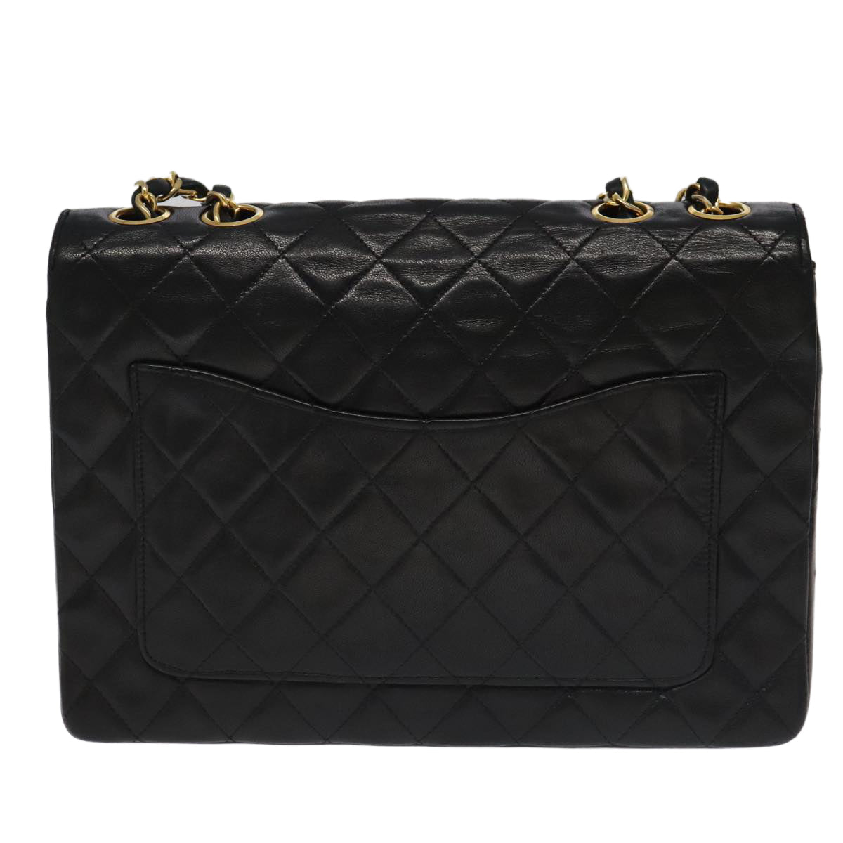 CHANEL Matelasse Chain Hand Bag Lamb Skin Black Gold CC yk15914A