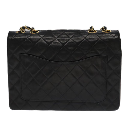 CHANEL Matelasse Chain Hand Bag Lamb Skin Black Gold CC yk15914A
