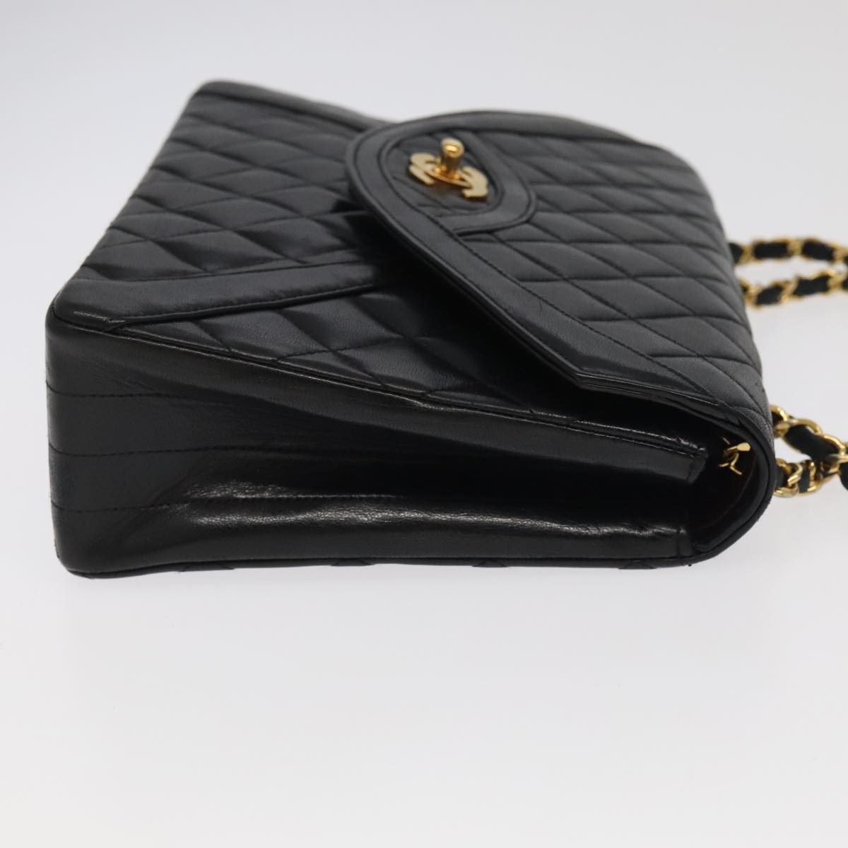 CHANEL Matelasse Chain Hand Bag Lamb Skin Black Gold CC yk15914A
