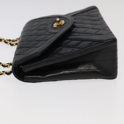 CHANEL Matelasse Chain Hand Bag Lamb Skin Black Gold CC yk15914A