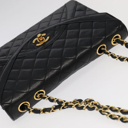 CHANEL Matelasse Chain Hand Bag Lamb Skin Black Gold CC yk15914A
