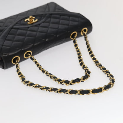 CHANEL Matelasse Chain Hand Bag Lamb Skin Black Gold CC yk15914A