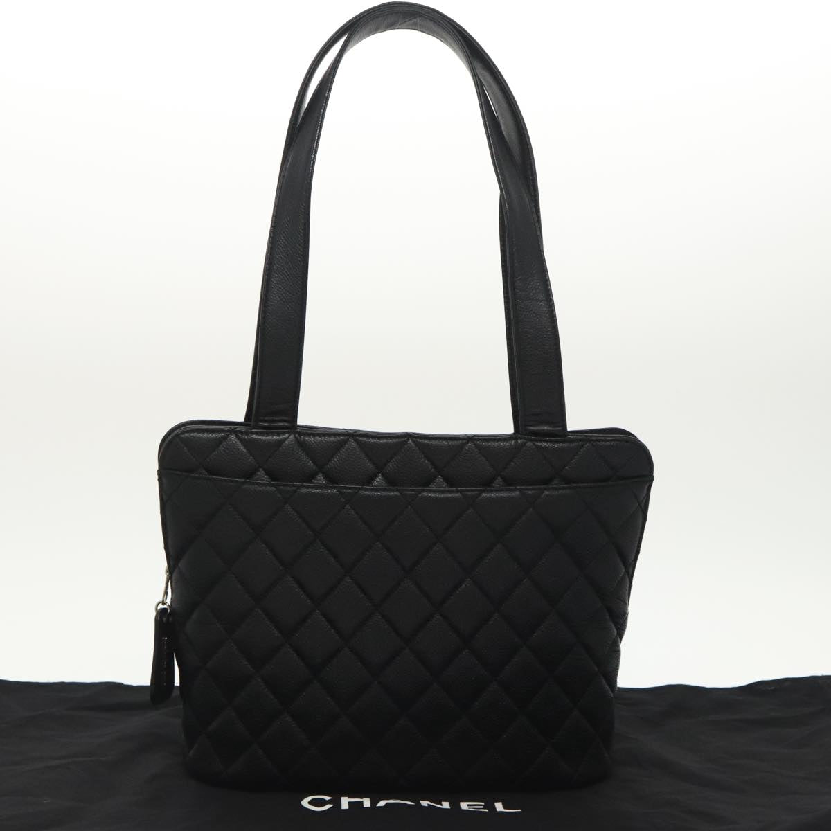CHANEL Matelasse Tote Bag Caviar Skin Black CC yk15918A