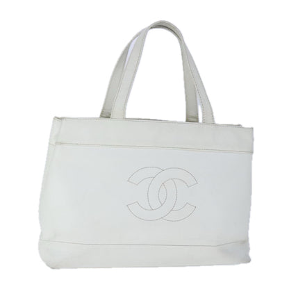 CHANEL COCO Mark Tote Bag Caviar Skin White CC yk16094