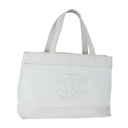 CHANEL COCO Mark Tote Bag Caviar Skin White CC yk16094