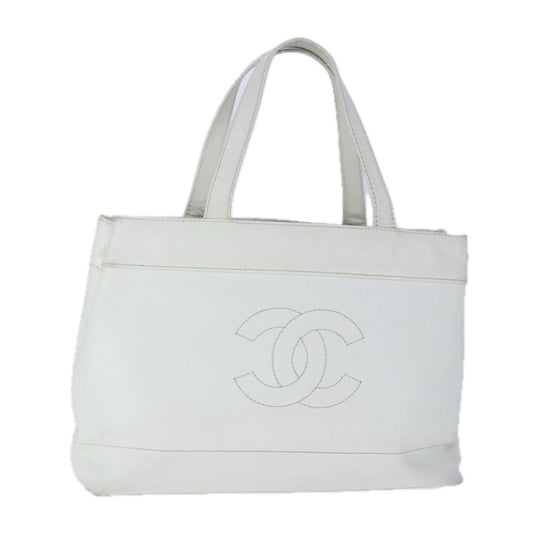 CHANEL COCO Mark Tote Bag Caviar Skin White CC yk16094
