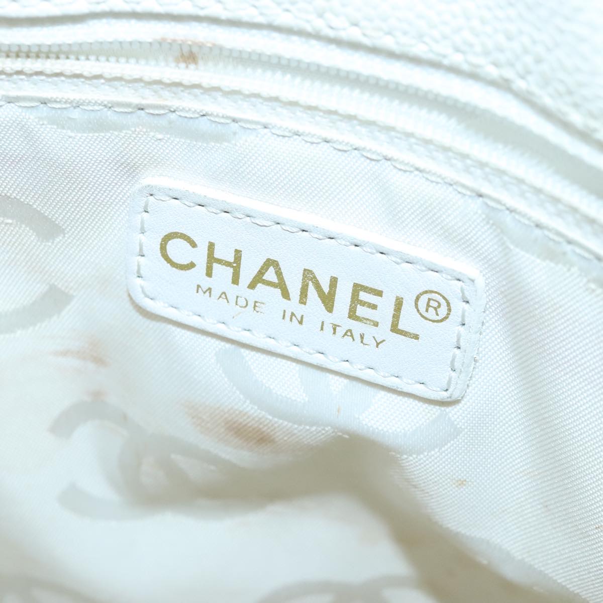 CHANEL COCO Mark Tote Bag Caviar Skin White CC yk16094