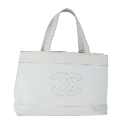 CHANEL COCO Mark Tote Bag Caviar Skin White CC yk16094
