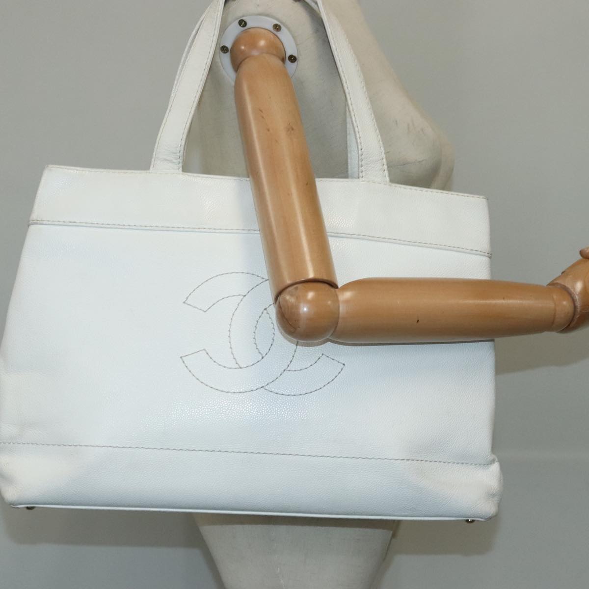 CHANEL COCO Mark Tote Bag Caviar Skin White CC yk16094