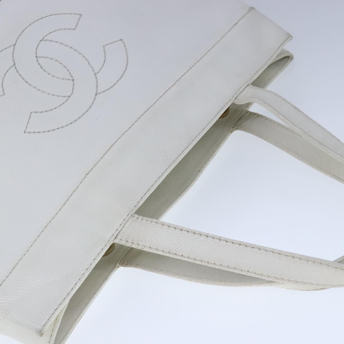 CHANEL COCO Mark Tote Bag Caviar Skin White CC yk16094