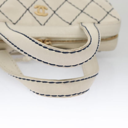 CHANEL Wild stitch Hand Bag Leather White Gold CC yk16095