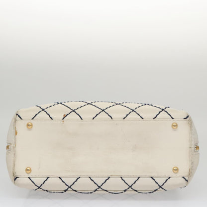 CHANEL Wild stitch Hand Bag Leather White Gold CC yk16095