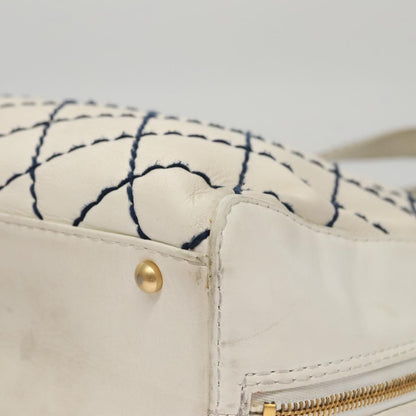 CHANEL Wild stitch Hand Bag Leather White Gold CC yk16095