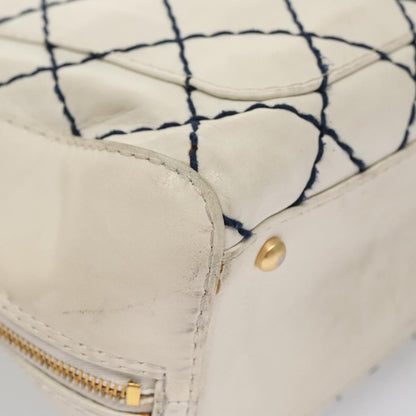 CHANEL Wild stitch Hand Bag Leather White Gold CC yk16095