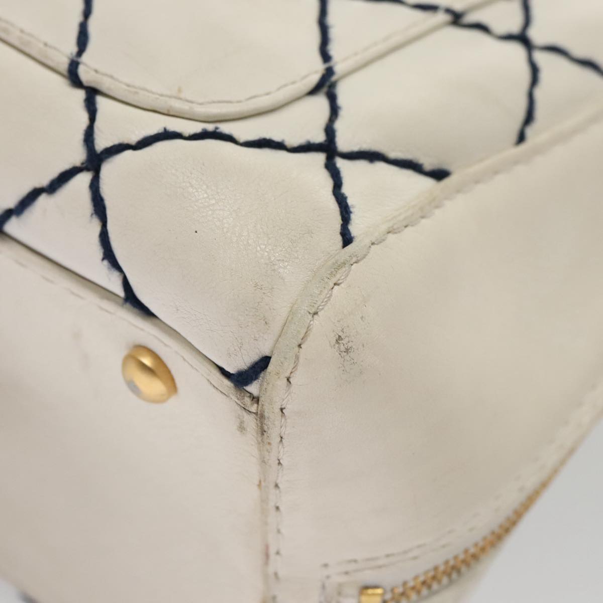 CHANEL Wild stitch Hand Bag Leather White Gold CC yk16095