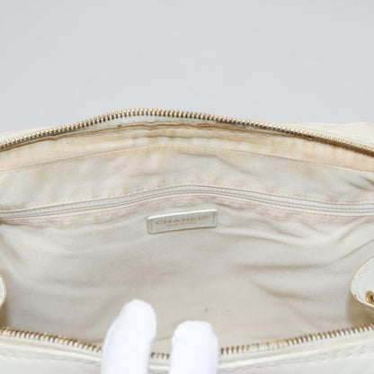 CHANEL Wild stitch Hand Bag Leather White Gold CC yk16095