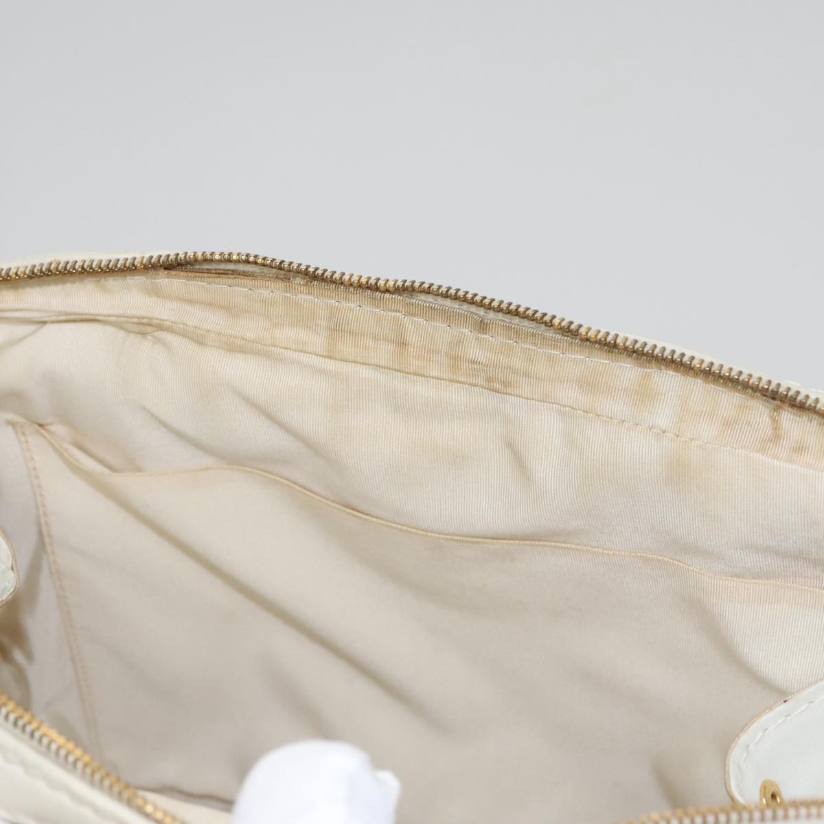 CHANEL Wild stitch Hand Bag Leather White Gold CC yk16095