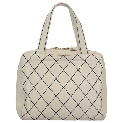 CHANEL Wild stitch Hand Bag Leather White Gold CC yk16095