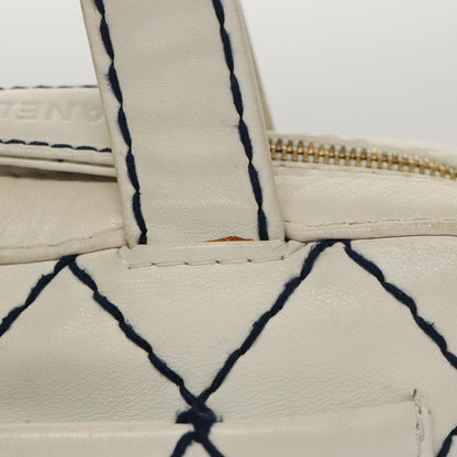 CHANEL Wild stitch Hand Bag Leather White Gold CC yk16095