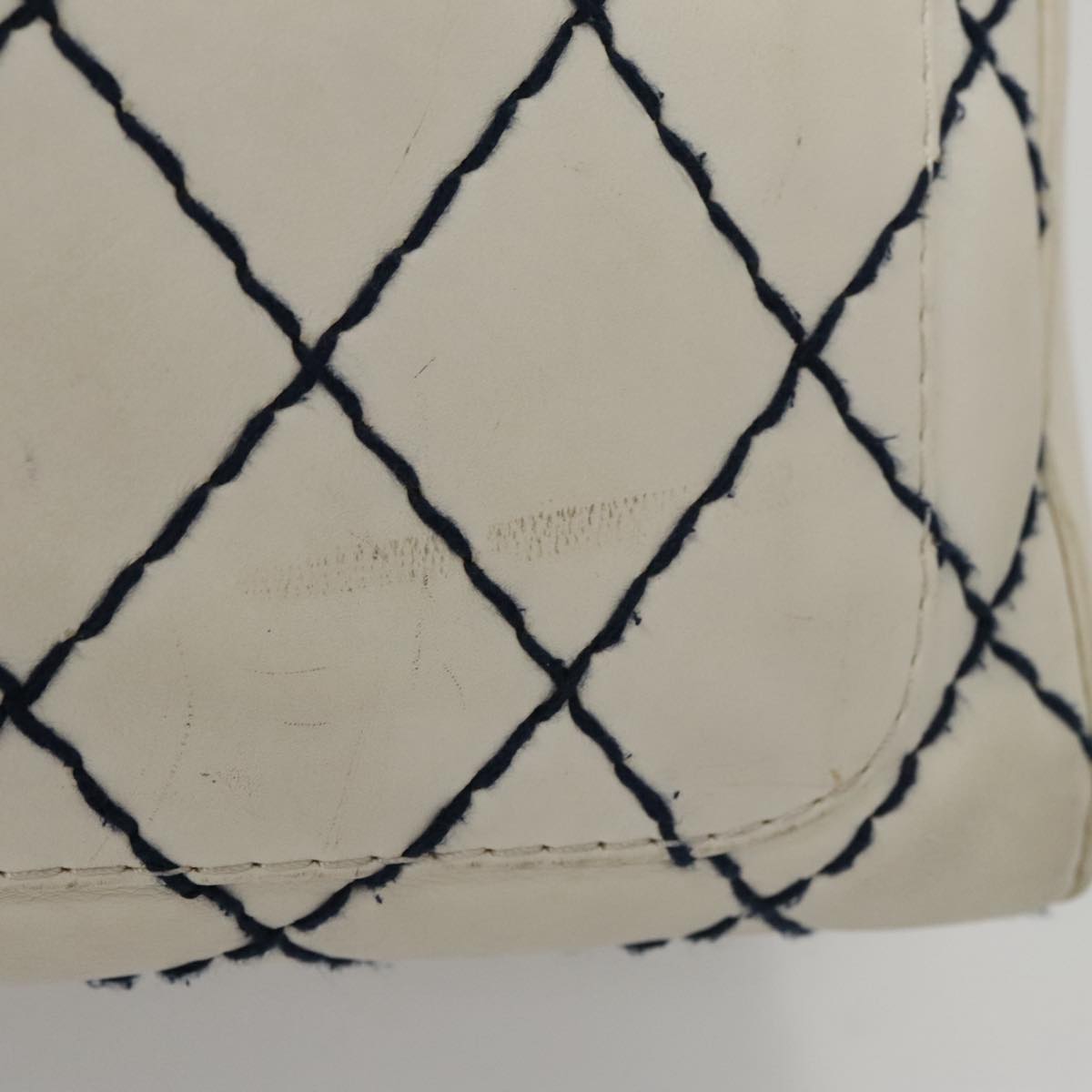 CHANEL Wild stitch Hand Bag Leather White Gold CC yk16095