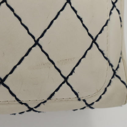 CHANEL Wild stitch Hand Bag Leather White Gold CC yk16095