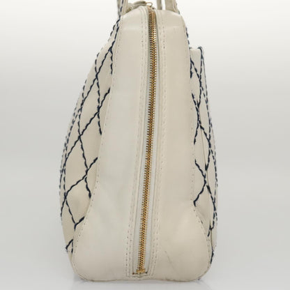 CHANEL Wild stitch Hand Bag Leather White Gold CC yk16095