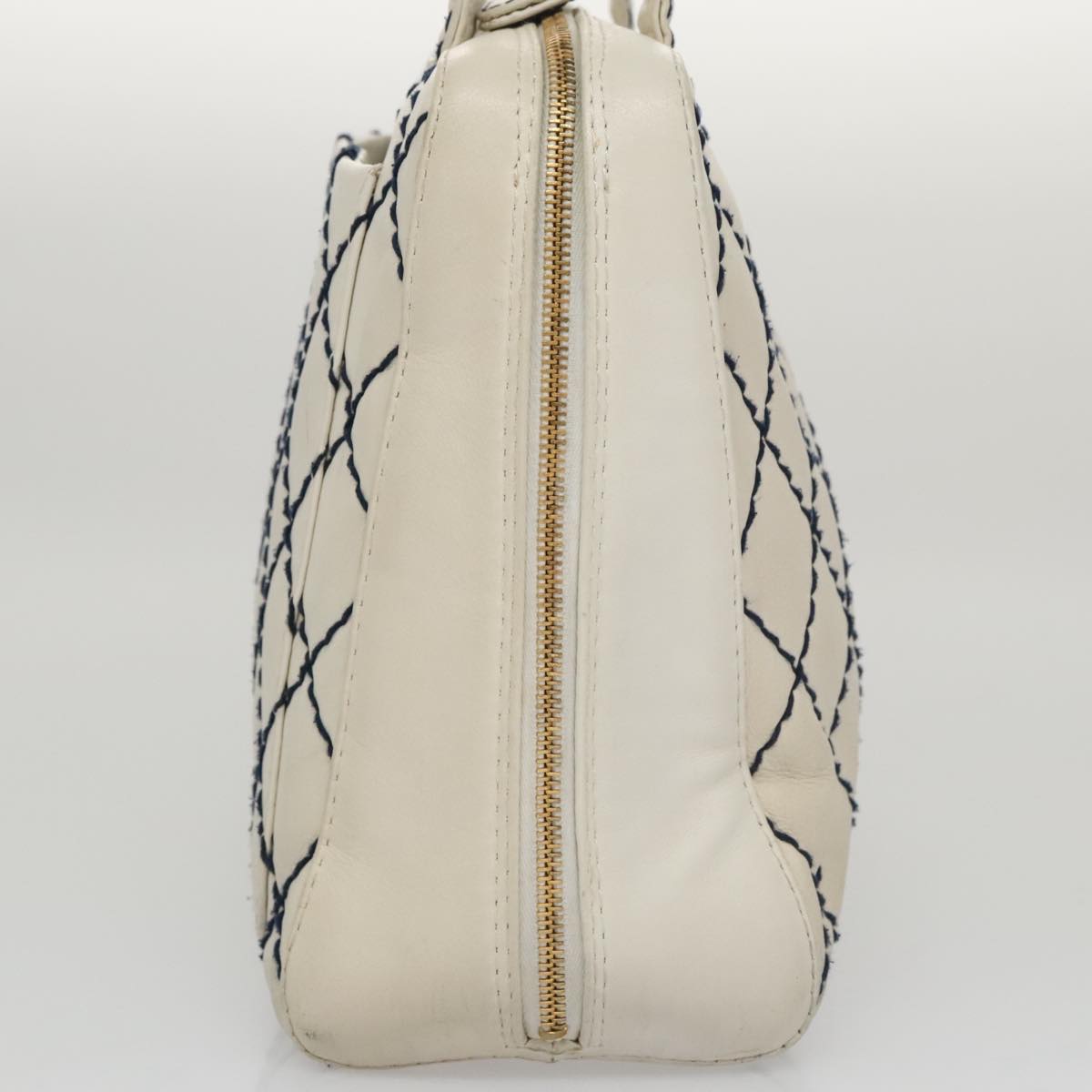CHANEL Wild stitch Hand Bag Leather White Gold CC yk16095