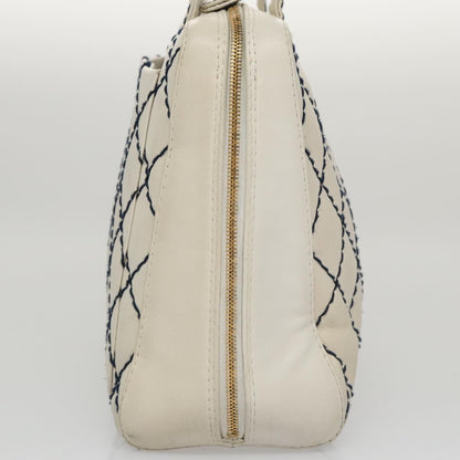 CHANEL Wild stitch Hand Bag Leather White Gold CC yk16095