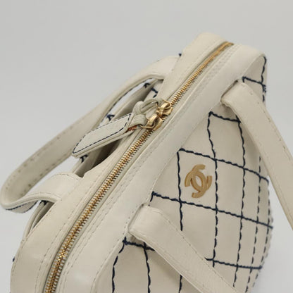 CHANEL Wild stitch Hand Bag Leather White Gold CC yk16095