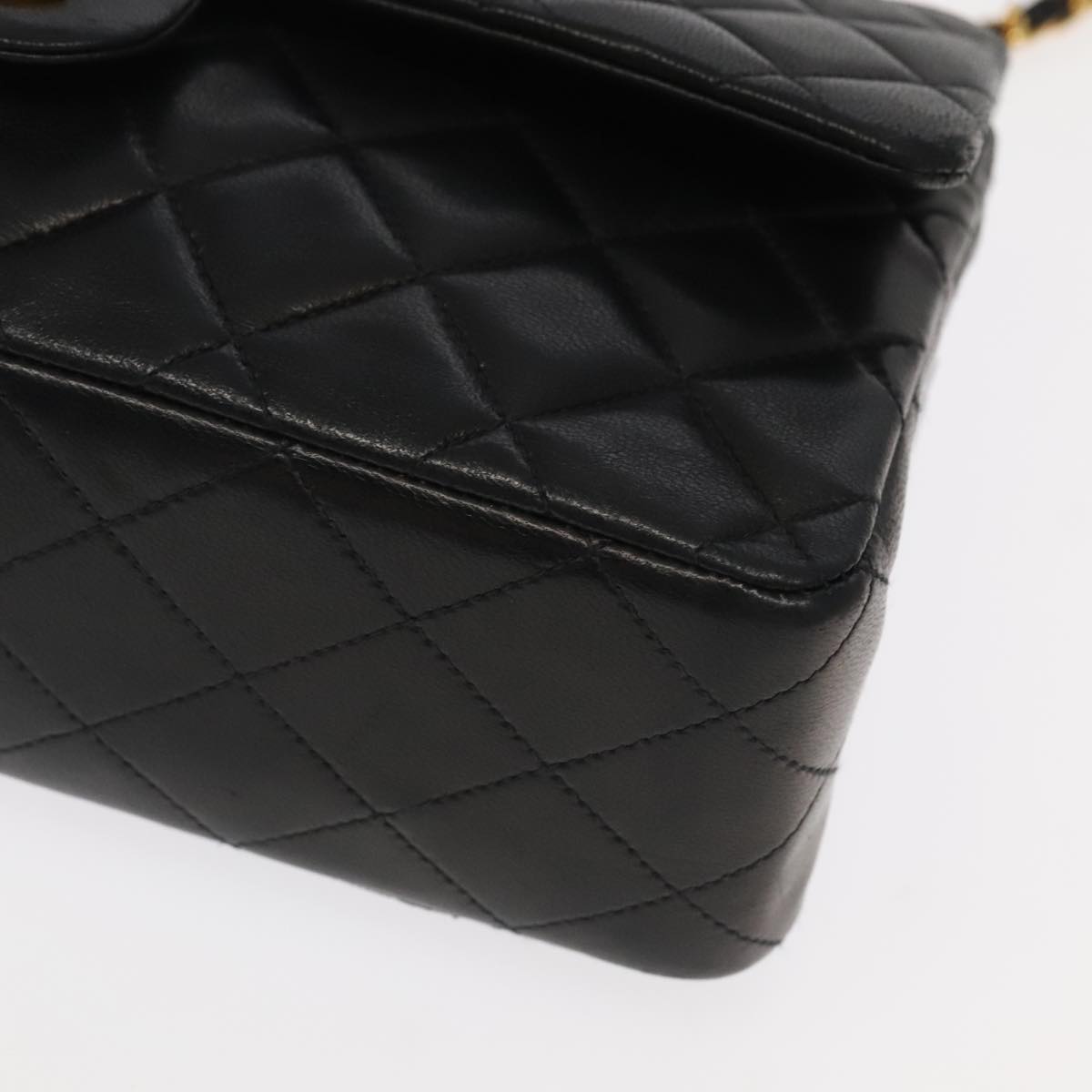 CHANEL Matelasse 25 Double Flap Hand Bag Lamb Skin Black Gold CC yk16193A