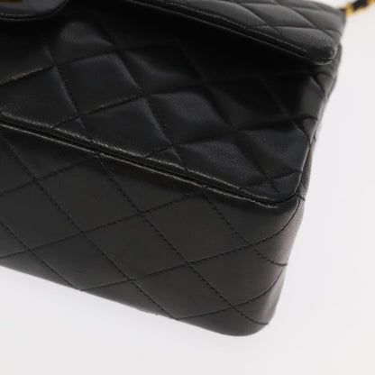 CHANEL Matelasse 25 Double Flap Hand Bag Lamb Skin Black Gold CC yk16193A