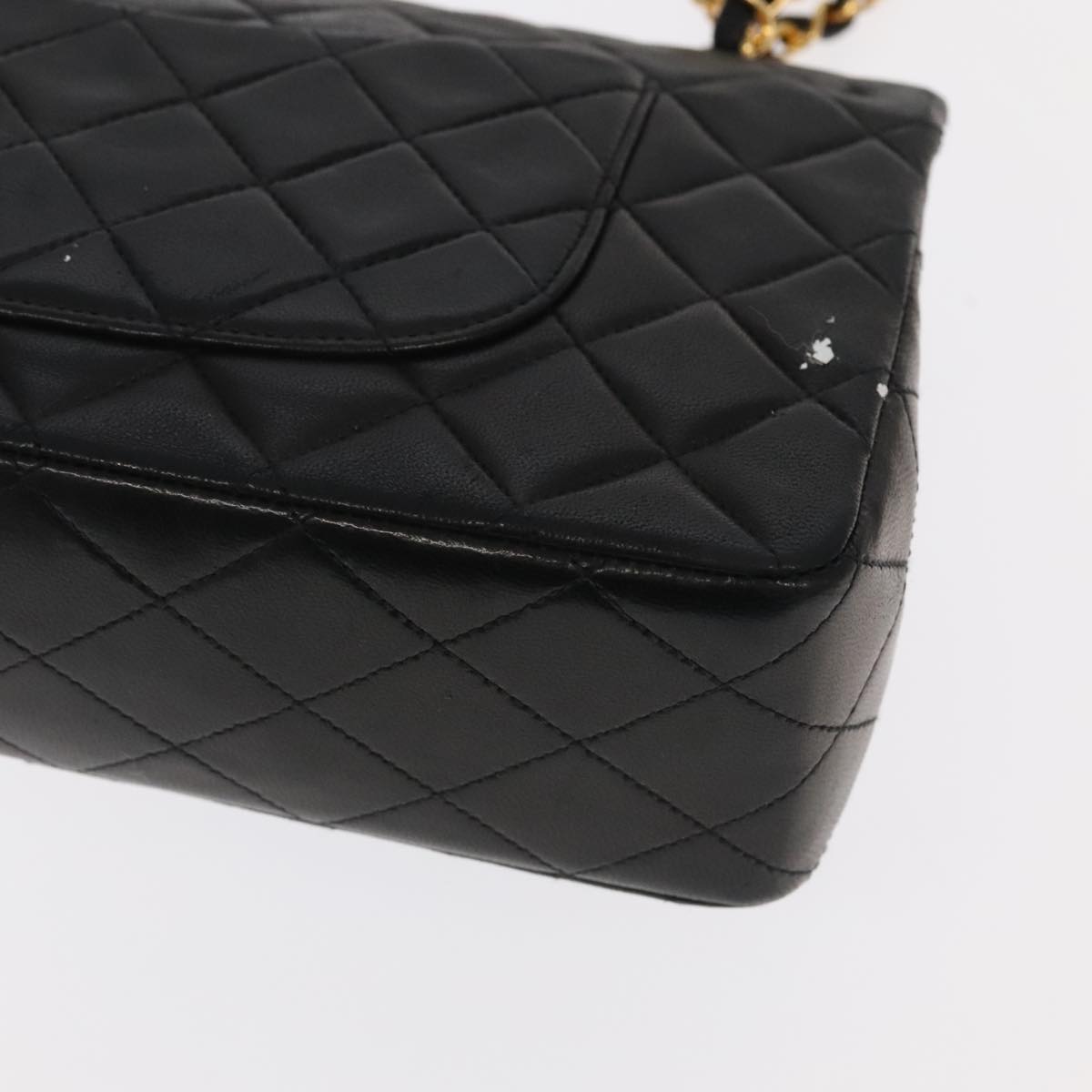 CHANEL Matelasse 25 Double Flap Hand Bag Lamb Skin Black Gold CC yk16193A