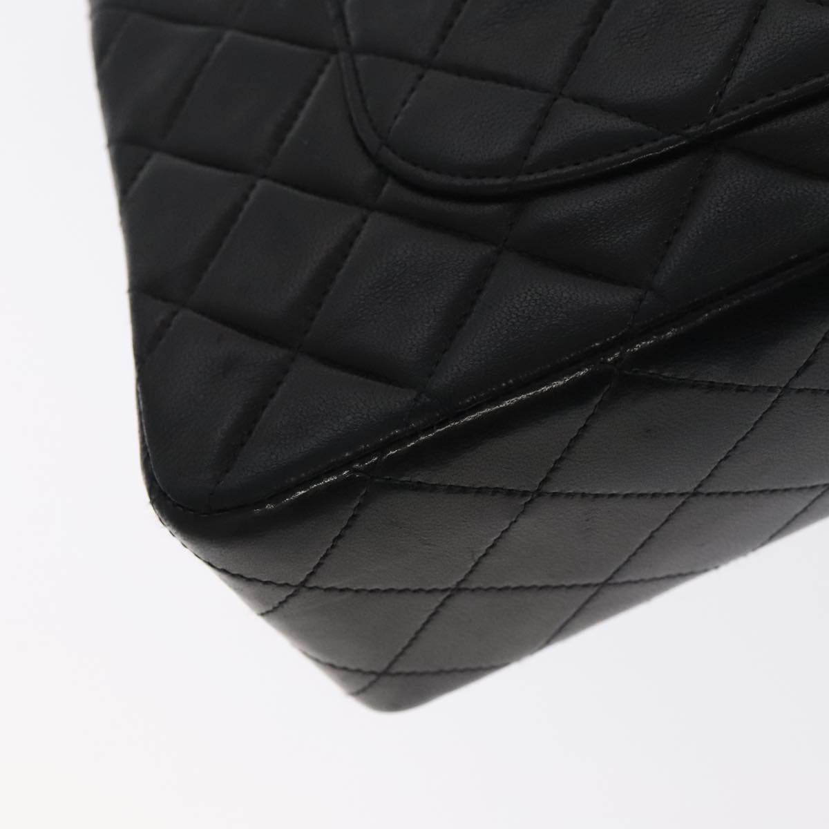 CHANEL Matelasse 25 Double Flap Hand Bag Lamb Skin Black Gold CC yk16193A