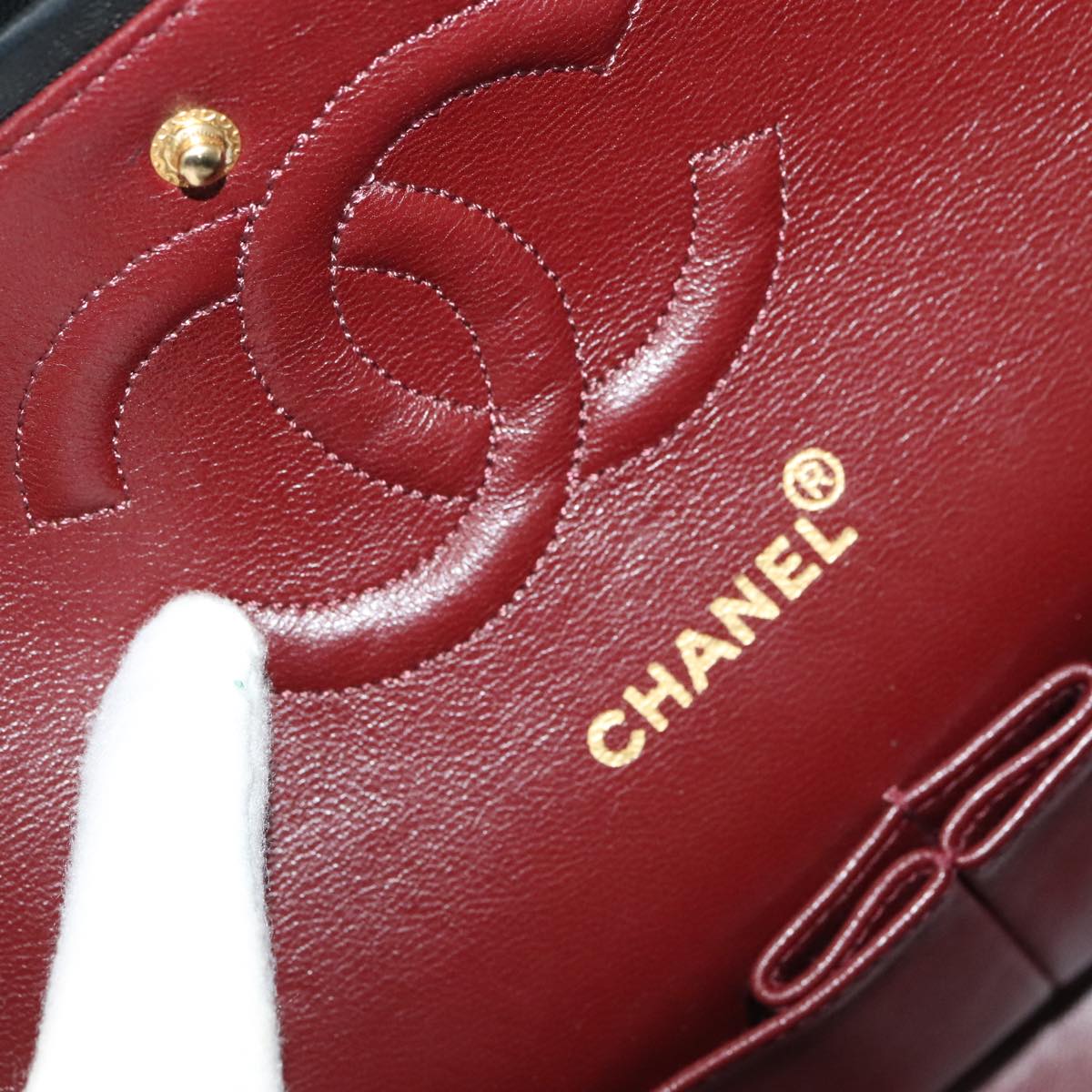 CHANEL Matelasse 25 Double Flap Hand Bag Lamb Skin Black Gold CC yk16193A