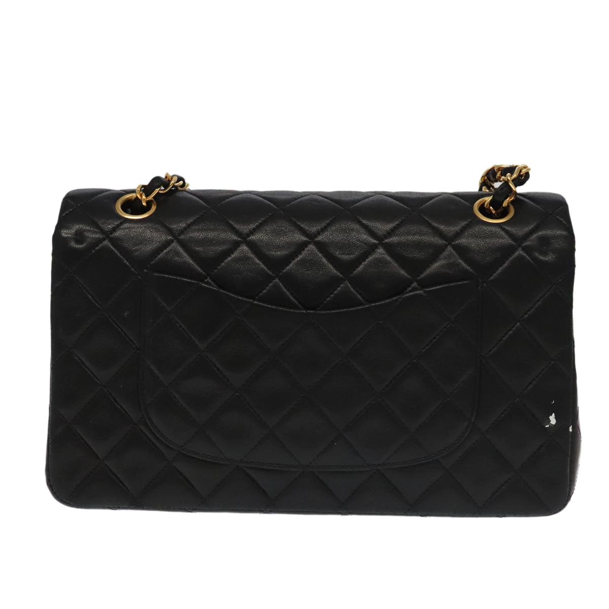 CHANEL Matelasse 25 Double Flap Hand Bag Lamb Skin Black Gold CC yk16193A