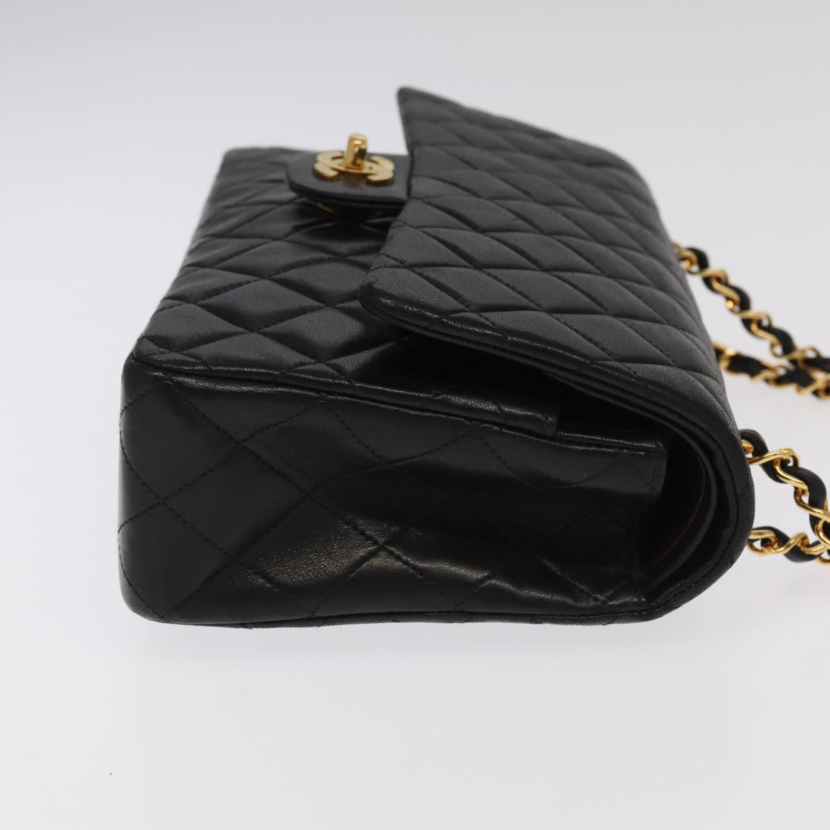 CHANEL Matelasse 25 Double Flap Hand Bag Lamb Skin Black Gold CC yk16193A