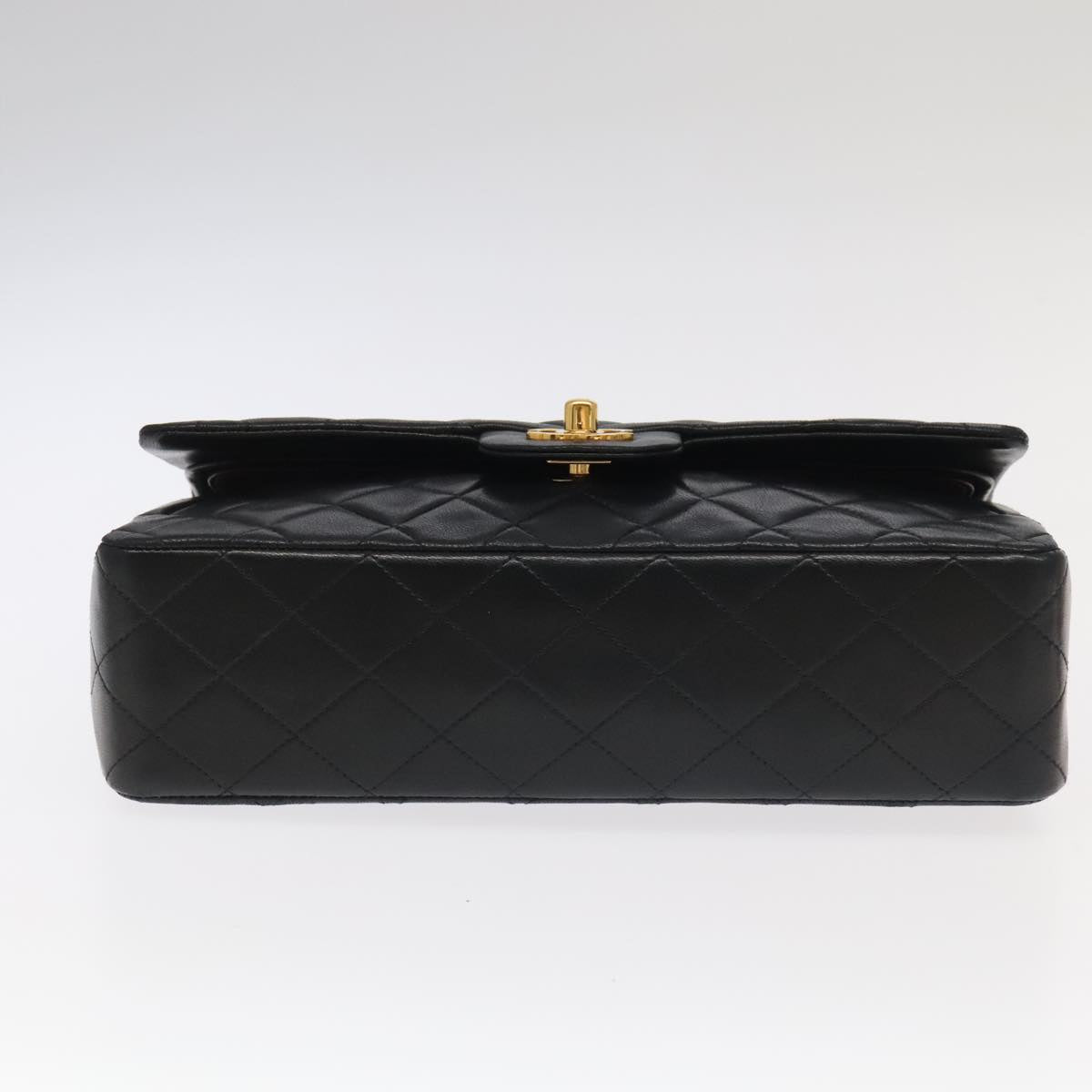 CHANEL Matelasse 25 Double Flap Hand Bag Lamb Skin Black Gold CC yk16193A