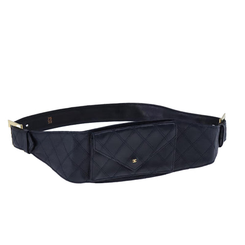 CHANEL Bicolore Waist Pouch Lamb Skin Navy Gold CC yk16227