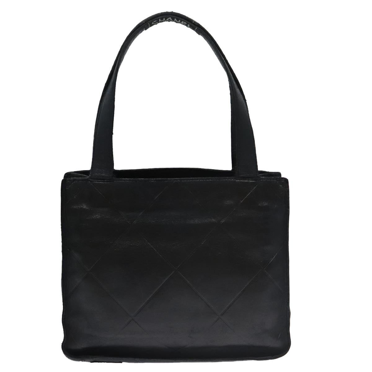 CHANEL Matelasse Hand Bag Lamb Skin Black CC yk16261