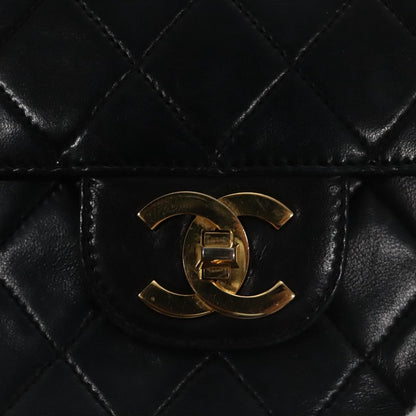 CHANEL Matelasse Chain Hand Bag Lamb Skin Vintage Black Gold CC yk16436