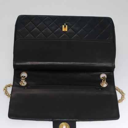CHANEL Matelasse Chain Hand Bag Lamb Skin Vintage Black Gold CC yk16436