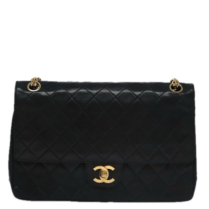 CHANEL Matelasse Chain Hand Bag Lamb Skin Vintage Black Gold CC yk16436