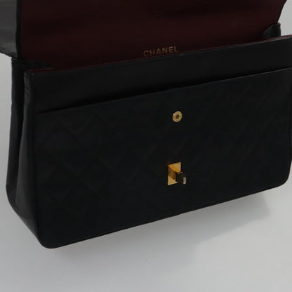 CHANEL Matelasse Chain Hand Bag Lamb Skin Vintage Black Gold CC yk16436