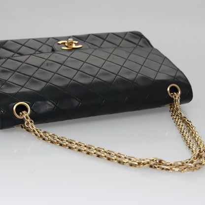 CHANEL Matelasse Chain Hand Bag Lamb Skin Vintage Black Gold CC yk16436