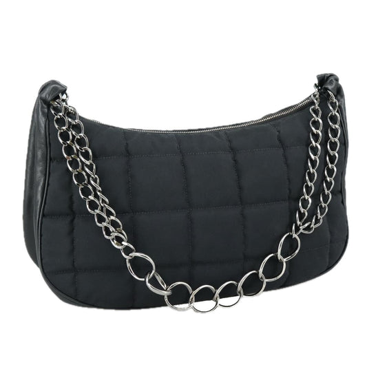 CHANEL Choco Bar Chain Shoulder Bag Nylon Black CC yk16437