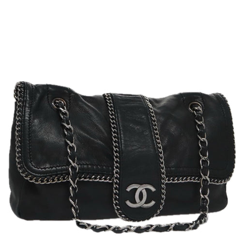 CHANEL COCO Mark Single Flap Shoulder Bag Lamb Skin Black CC yk16446A