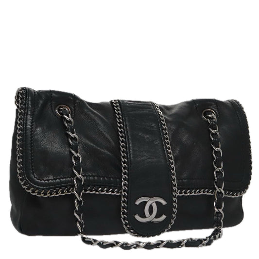 CHANEL COCO Mark Single Flap Shoulder Bag Lamb Skin Black CC yk16446A