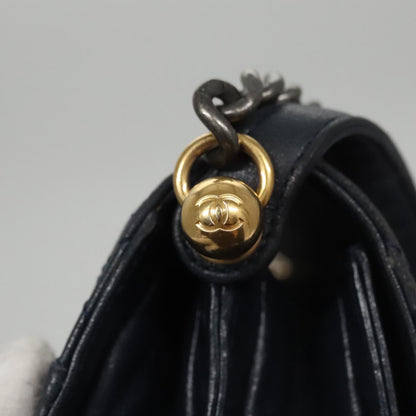CHANEL Matelasse Turn Lock Chain Hand Bag Leather 2way Navy Gold CC yk16451